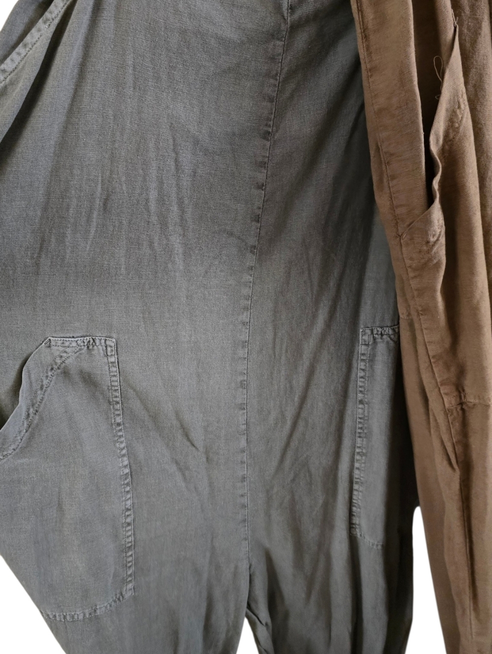 Universal Thread Linen-Blend Relaxed Overalls in Olive and Taupe - Picture 6 of 11